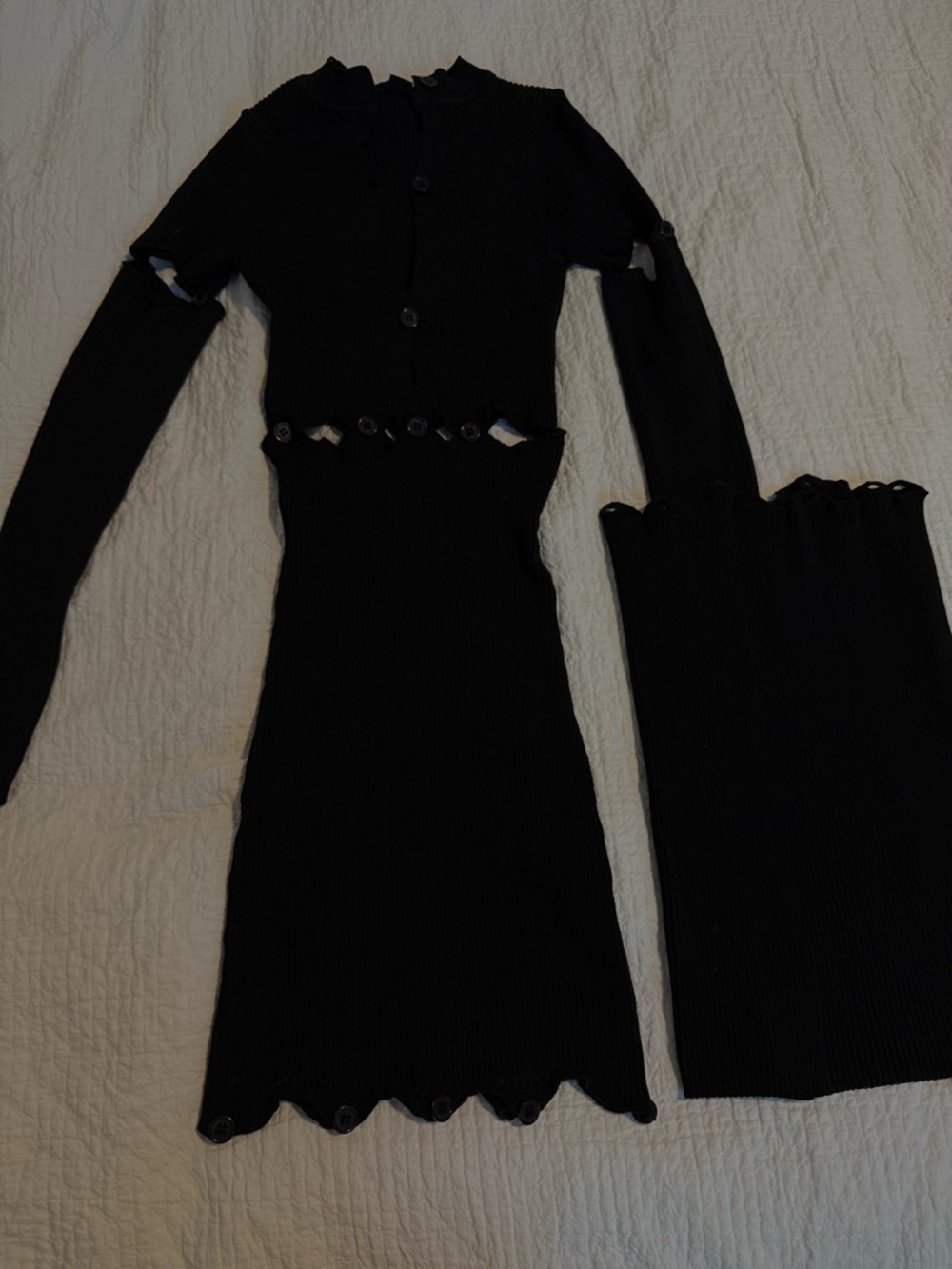 Boohoo Black Ribbed Dress with Scalloped Edge